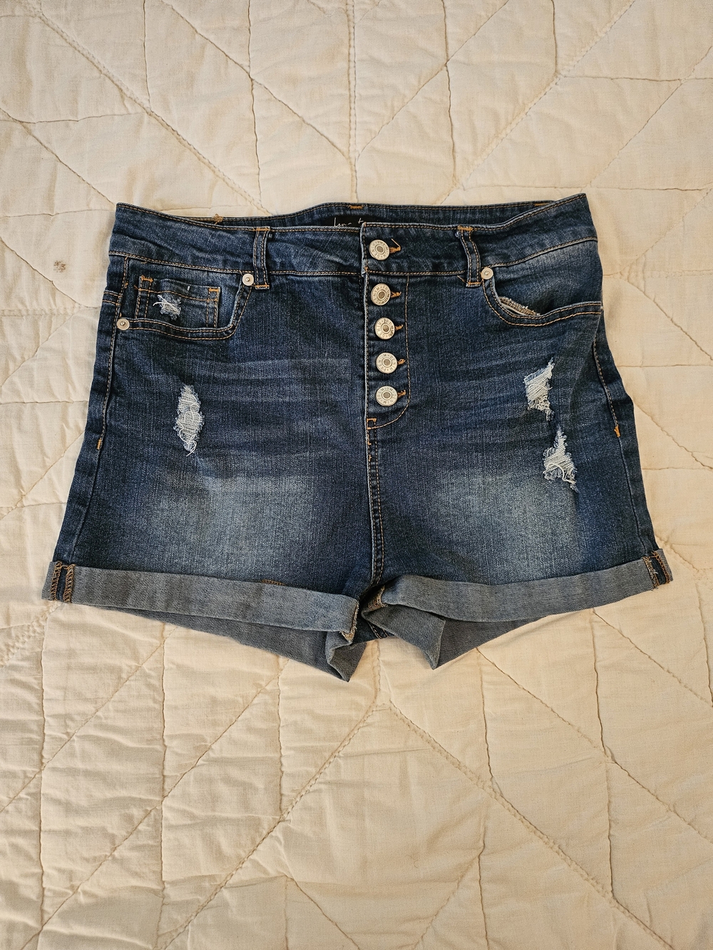 Love Tree- High Waist- 5 Button Distressed Shorts- Size L